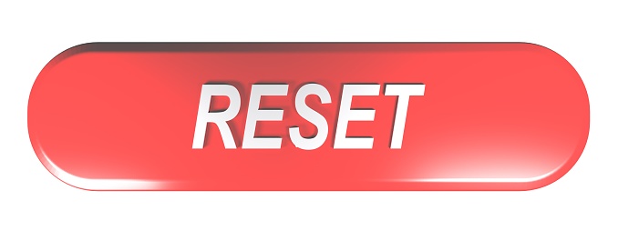 A red rounded rectangle push button with the write RESET - 3D rendering illustration