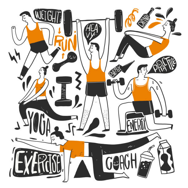 The drawing hand that conveys. The drawing hand that conveys. The appearance and lifestyle. Collection of hand drawn. Vector illustration in sketch doodle style, Painting strokes, semi-abstract, using lines and intense color. vintage sports stock illustrations