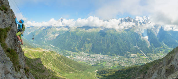 Woman climbing in Chamonix