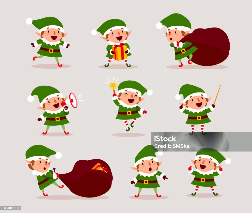 Set Of Cute Playful Christmas Elves Collection Of Cute Santa Claus ...