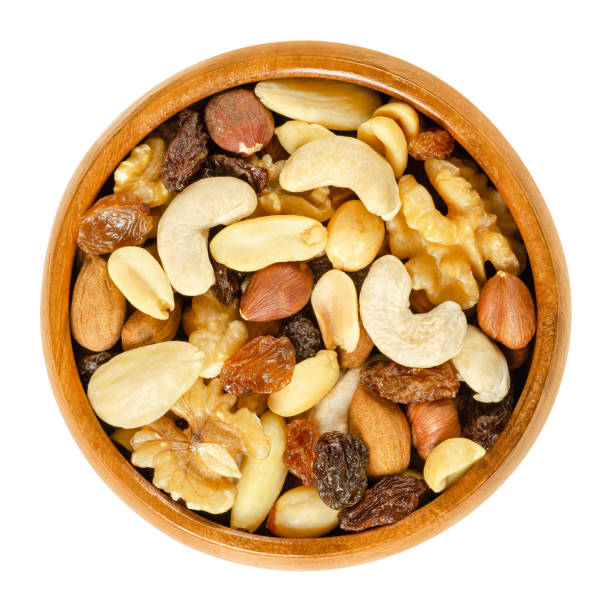 istock Student food in wooden bowl over white 1058852292