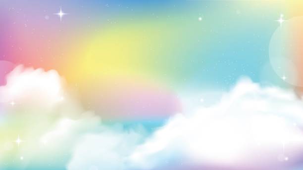 ilustrações, clipart, desenhos animados e ícones de unicórnio céu colorido gradiente - unicórnio