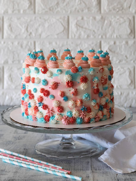 istock Happy birthday cake. Light background. Copy space for text. 1058856858
