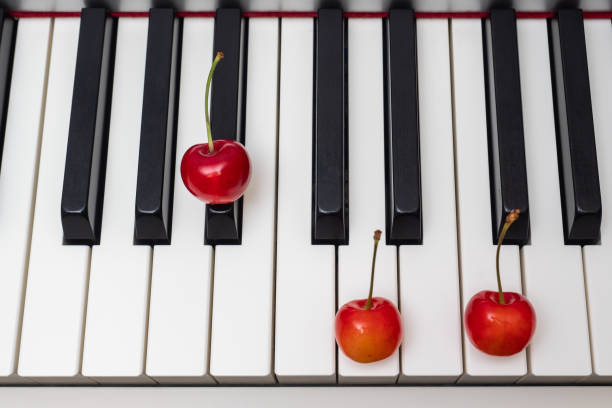 istock Piano chord A#/Bb major shown by cherries on the keys 1058863986