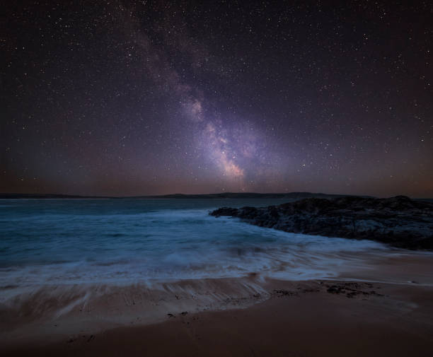 istock Vibrant Milky Way composite image over landscape of Cornwall coastline in England 1058868210