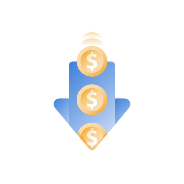 Financial expenses, falling coins in hole, finance loss, wasting money, sunken cost concept, debt increase Falling coins in hole, arrow down, finance loss, wasting money, sunken cost concept, debt increase, financial expenses, capital devaluation, unexpected drop, vector icon, flat illustration sunken stock illustrations