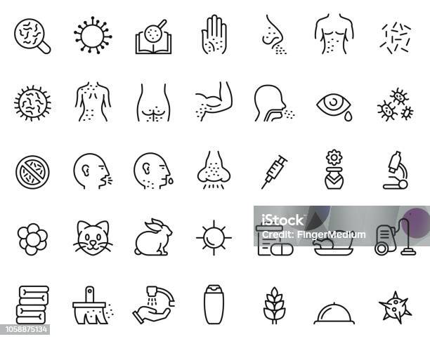 Allergy Icon Set Stock Illustration - Download Image Now - Allergy, Pollen, Cold And Flu