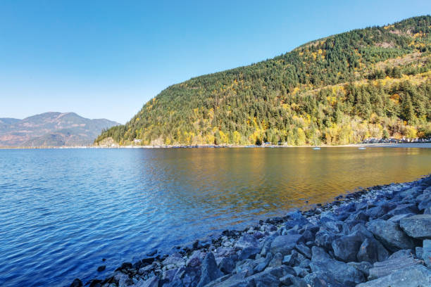 istock mountain's fall colours reflected in water, Harrison Lake, BC, Canada 1058877354