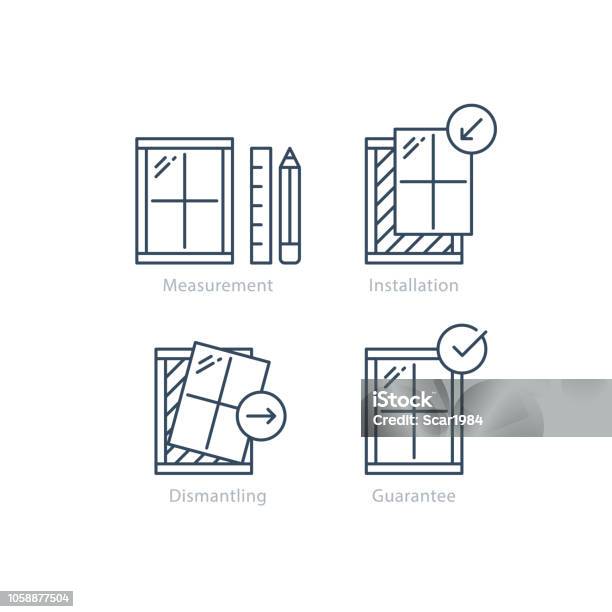 Window Replacement Order Measurement And Dismantling Old Window Icon Stock Illustration - Download Image Now