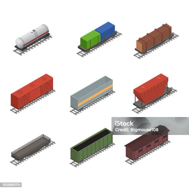 Different Types Train 3d Icons Set Isometric View Vector Stock Illustration - Download Image Now