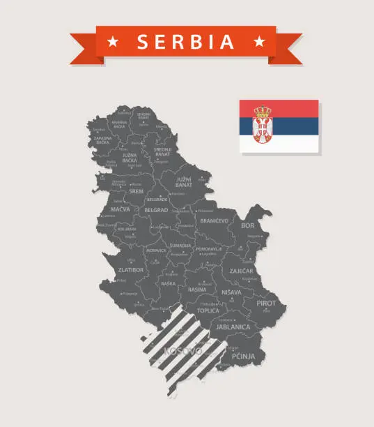 Vector illustration of Map of Serbia - Vintage Vector