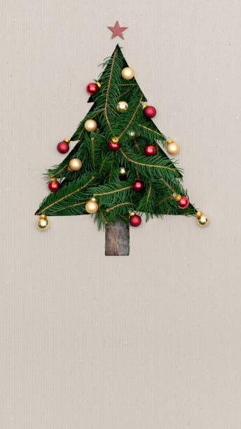 istock Text or logo empty copy space in vertical top view cardboard with natural eco decorated christmas tree pine.Xmas winter holiday season party social media card background 1058881576