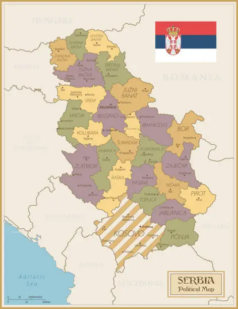 Vector illustration of Map of Serbia - Vintage Vector