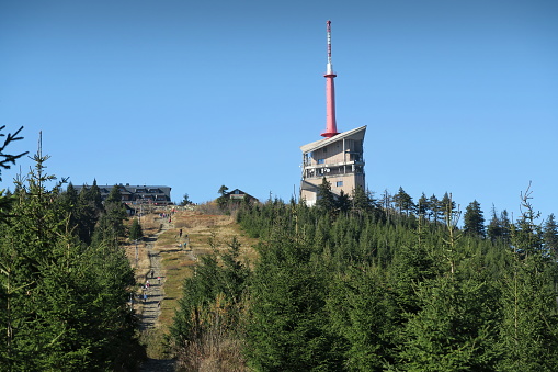 summit of Lysa hora mountain in Beskydy mountains in eastern part of Czech Republic