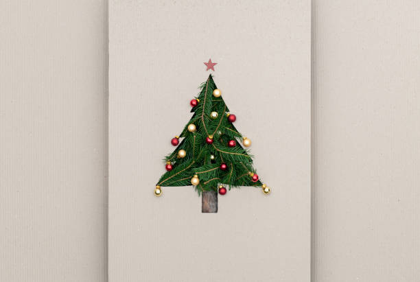 istock Text or logo empty copy space in vertical top view cardboard with natural eco decorated christmas tree pine.Xmas winter holiday season party social media card background 1058883544