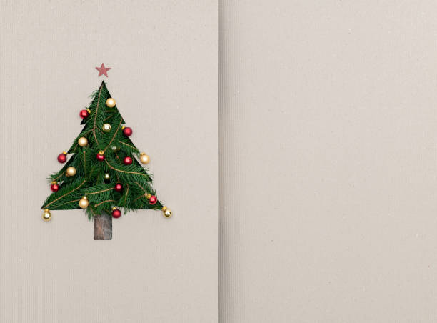 istock Text or logo empty copy space in vertical top view cardboard with natural eco decorated christmas tree pine.Xmas winter holiday season party social media card background 1058884132