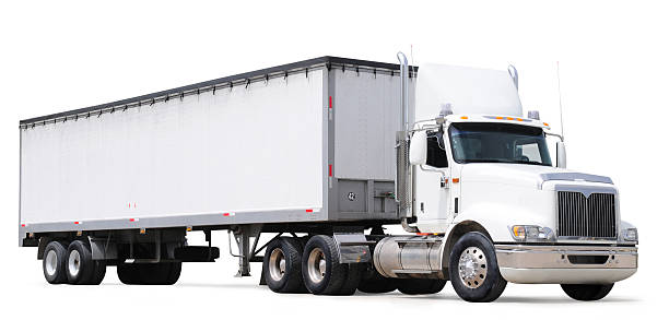 Cargo truck. Commercial truck over white background with dropped shadow. Soft feather applied. semi truck photos stock pictures, royalty-free photos & images