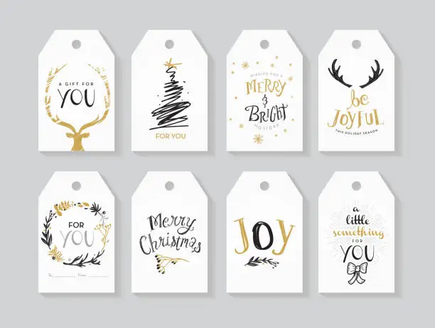 Vector illustration of Set of Holiday Christmas gift tags with greeting designs and holiday elements