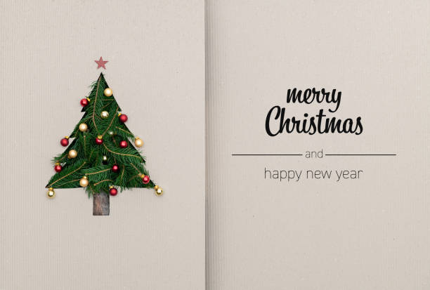 Merry Christmas and happy new year greetings in vertical top view cardboard with natural eco decorated christmas tree pine.Ecology concept.Xmas winter holiday season social media card background Merry Christmas and happy new year greetings in vertical top view cardboard with natural eco decorated christmas tree pine.Ecology concept.Xmas winter holiday season social media card background. design element photos stock pictures, royalty-free photos & images