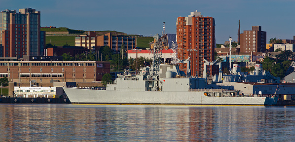 Halifax, Canada - June 23, 2017: HMCS Athabaskan in Halifax Harbour. HMCS Athabaskan was a destroyer serving in the Royal Canadian Navy from 1972 until 2017.
