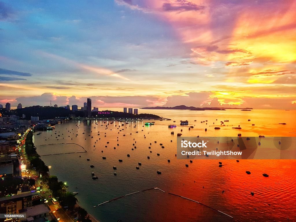 Pattaya city high angle view with sunset summer Pattaya cityscape bay viewpoint at sunset twilight, Thailand. Pattaya Stock Photo Pattaya city high angle view with sunset summer Pattaya cityscape bay viewpoint at sunset twilight, Thailand. Pattaya Stock Photo