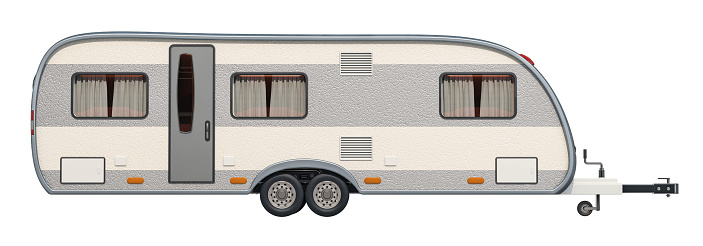 Caravan, camper trailer. 3D rendering isolated on white background