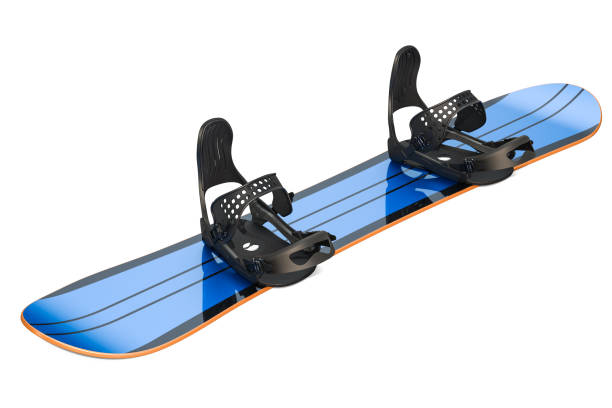 Snowboard with strap-in bindings, 3D rendering isolated on white background Snowboard with strap-in bindings, 3D rendering isolated on white background snowboard stock pictures, royalty-free photos & images