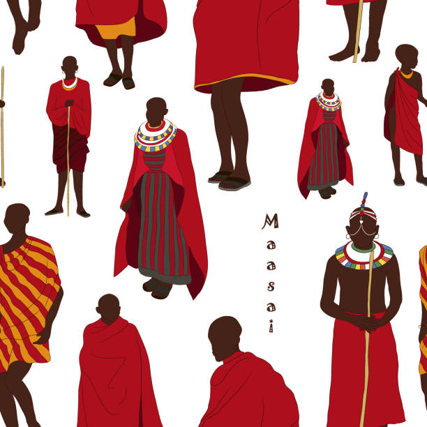 Maasai couple african people pattern Maasai couple african people pattern in traditional clothing. Vector illustration, EPS 10 african warriors stock illustrations