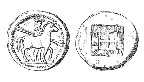 grecki srebrny tetradrachm aleksandra i z macedon coin (5th century pne) - circa 5th century illustrations stock illustrations