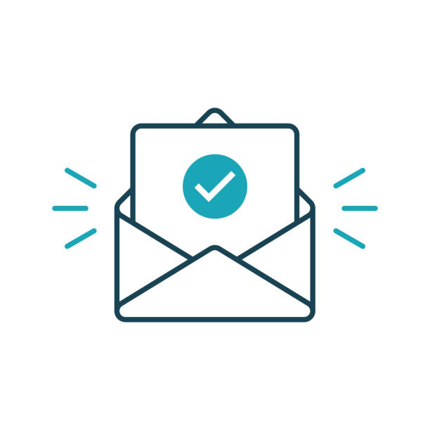 Envelope with confirmed document. Vector outline icon Envelope with confirmed document. Vector outline icon mail illustrations stock illustrations