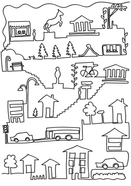 Vector illustration of city continuous line drawing