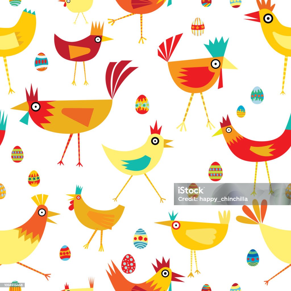 Chicken Repeat Pattern Colorful Seamless Repeat Pattern Chickens Stock Illustration - Download ...