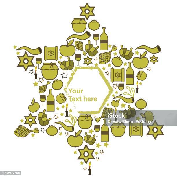 Symbols Of Jewish Holidays In Light Green Soft Tones Stock Illustration - Download Image Now