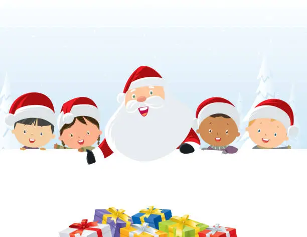 Vector illustration of Santa Claus With Children