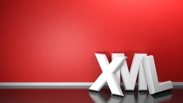 Photo of XML white 3D write at red wall- 3D rendering