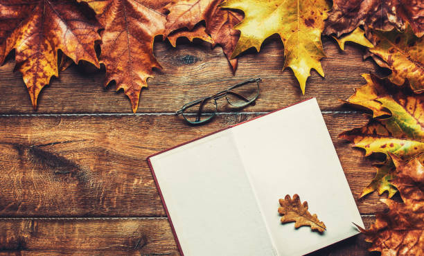 istock Wooden background with autumn leaves 1058944166