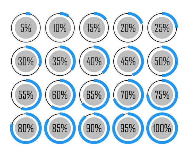 ilustrações de stock, clip art, desenhos animados e ícones de icons template pie graph circle percentage blue chart 5 10 15 20 25 30 35 40 45 50 55 60 65 70 75 80 85 90 95 100 percent set illustration round vector - 55%