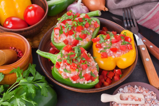 Stuffed bell peppers stock photo