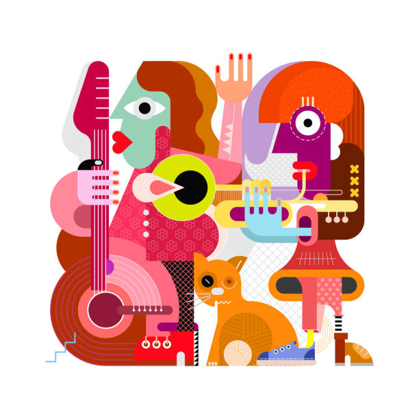 ilustraciones, imágenes clip art, dibujos animados e iconos de stock de retratos de personas - guitar playing music human face