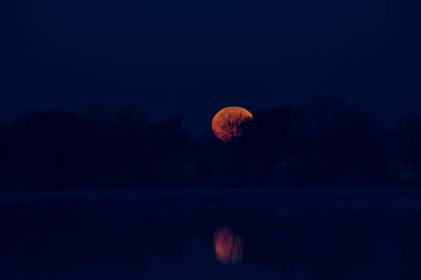 istock Moon over Lake in the Trees 1058962354