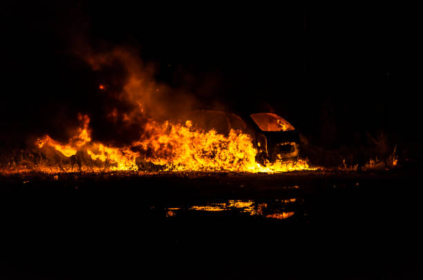 istock thieves burn a job car after robbery 1058984786