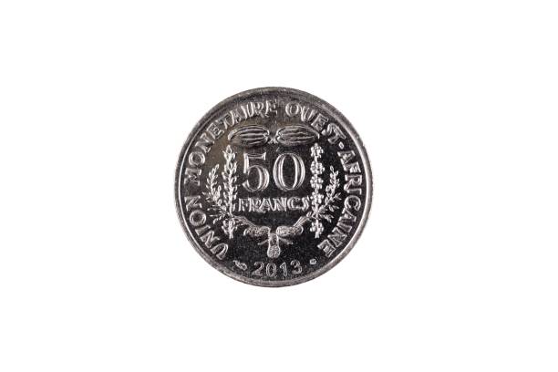 istock Silver 50 West African Franc coin on a white background 1059000256