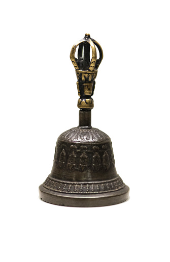 Varja paired with bell used for drive out evil spirits in tantric buddhist ritual. Isolated over white
