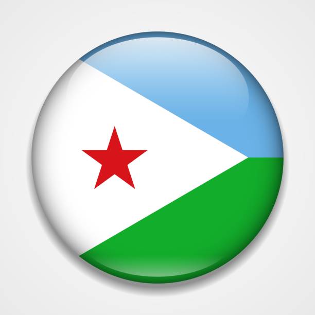 ilustrações de stock, clip art, desenhos animados e ícones de flag of djibouti. round glossy badge - symbol sign vector republic of djibouti