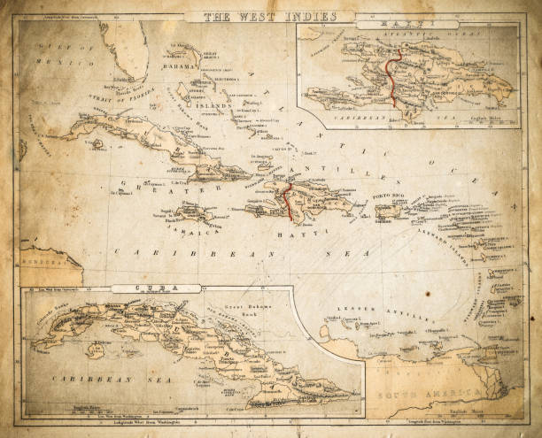 West Indies map of 1869 Cornell's Grammar School Geography By S.S. Cornell - New York 1869 dominican republic map stock illustrations