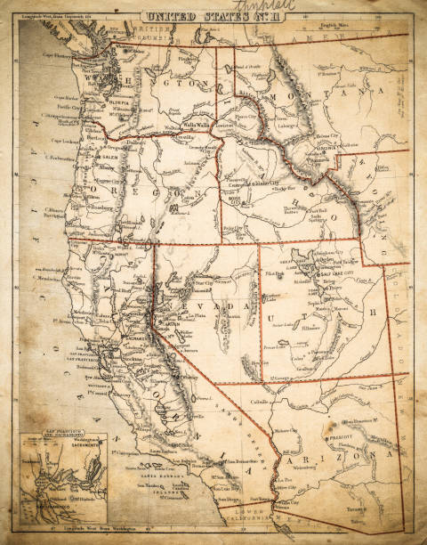 illustrations, cliparts, dessins animés et icônes de carte des états du pacifique usa de 1869 - montana map usa old