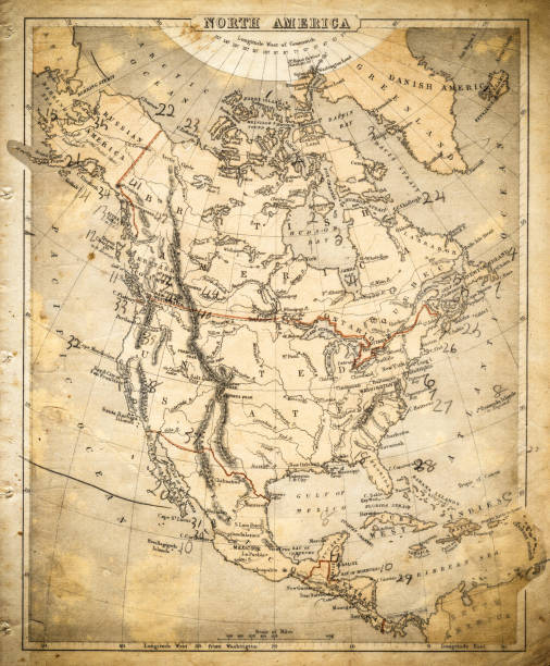 ilustrações de stock, clip art, desenhos animados e ícones de north america map of 1869 - montana map usa old