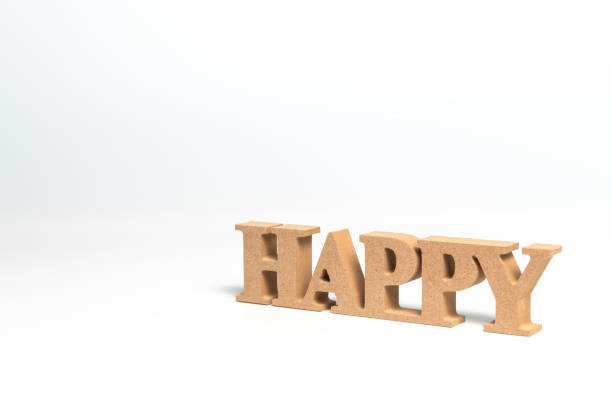 「ハッピー」という言葉の木彫り - carved letters concepts and ideas lifestyle holidays and celebrations ストックフォトと画像