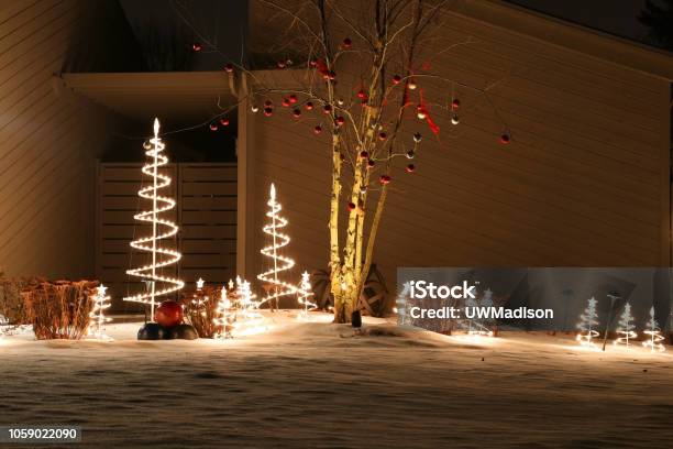 Winter Holidays Outdoor Decoration Background Stock Photo - Download Image Now - Christmas, Yard - Grounds, Snow