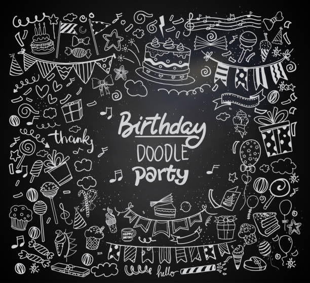 с днем рождения фон. нарисованные вручную наборы дней рождения - cupcake cake birthday candy stock illustrations